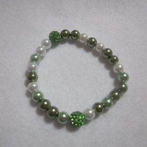 Multi Green & White Stretch Bracelet